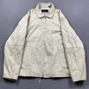 VINTAGE Baracuta Leather Jacket Mens XL Light Beige Lined Zip Up Bomber Coat‎